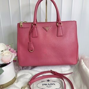 Prada Pink Saffiano Leather Satchel with Gold Hardware